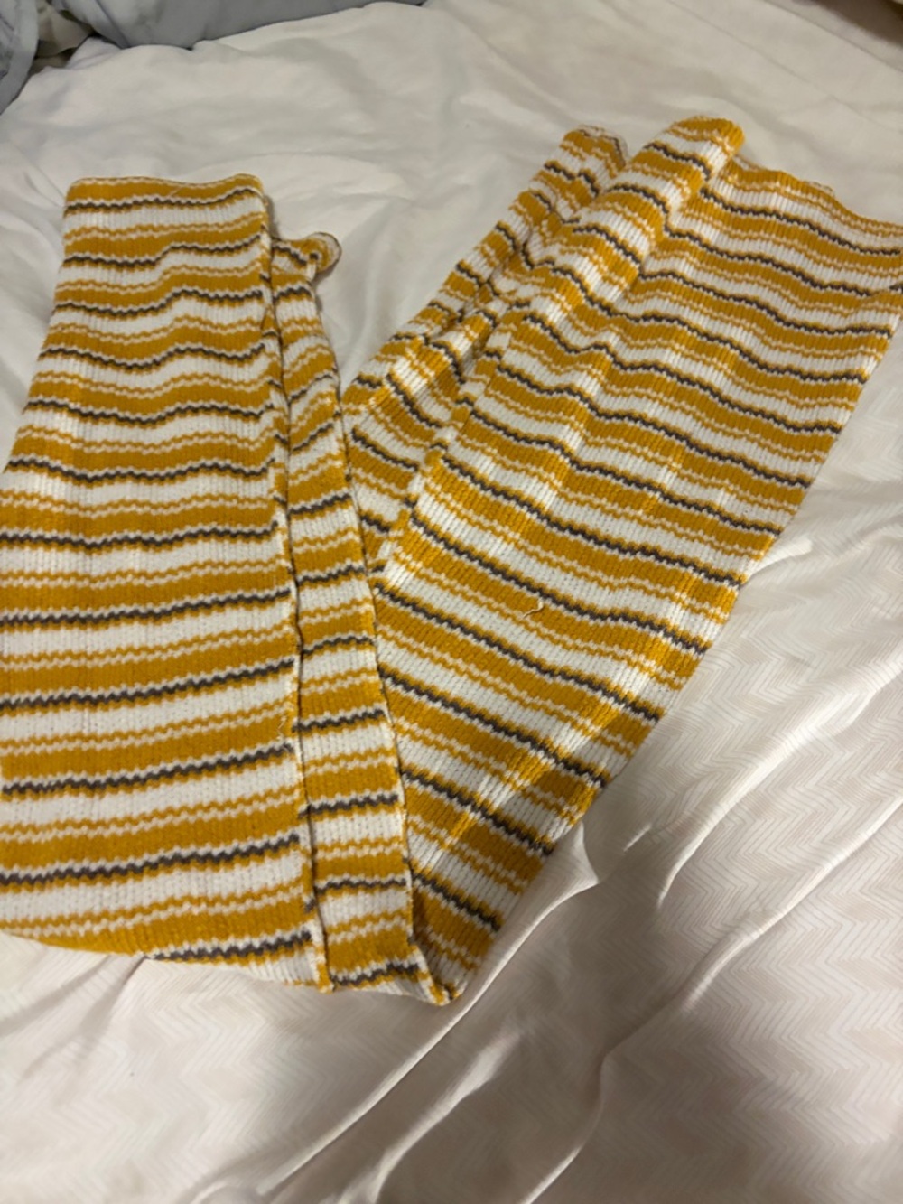 Amante Striped Knit Crop Top and Flared Leggings  Set in Mustard and White - S - Picture 5 of 6